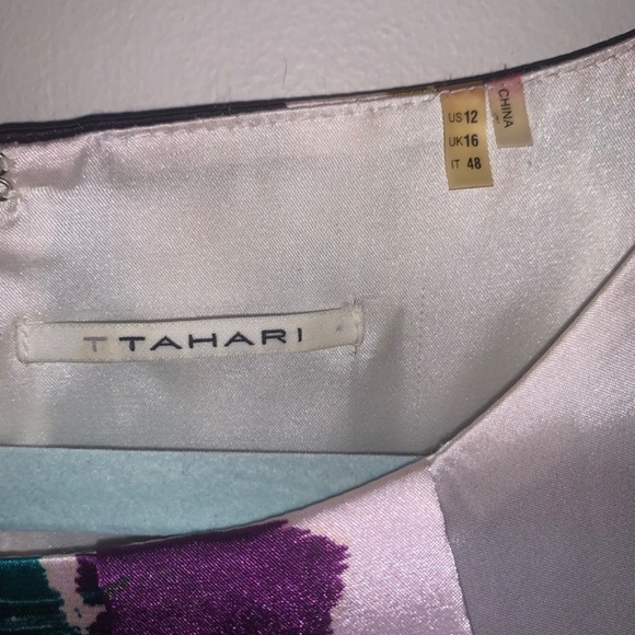 T Tahari Floral Sheath Dress Black Purple White Sleeveless 12 - Picture 4 of 10